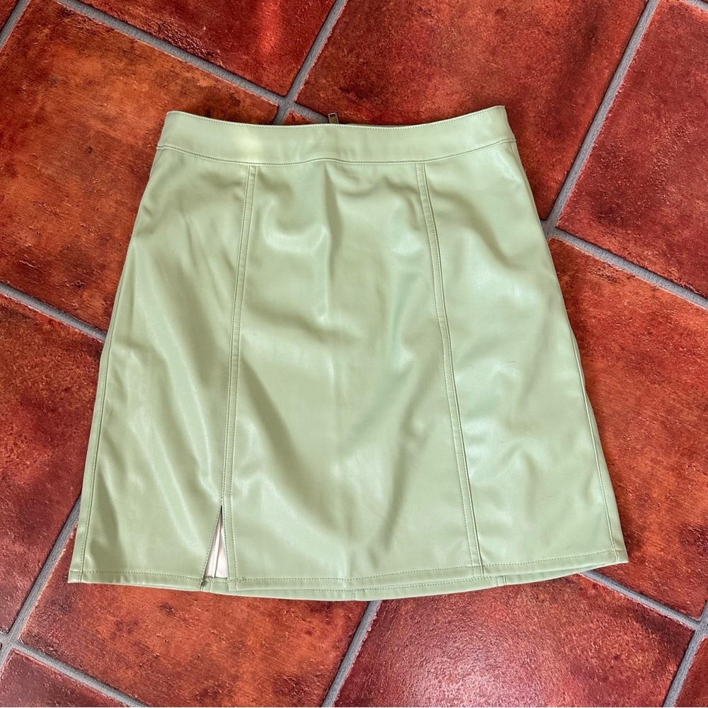 Noisy May Light Green Vegan Leather Mini Skirt